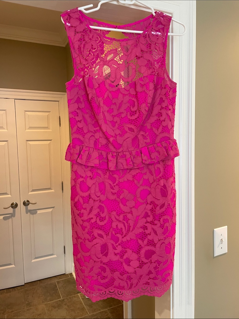Lilly Pulitzer Hot Pink Lace Peplum Midi Dress